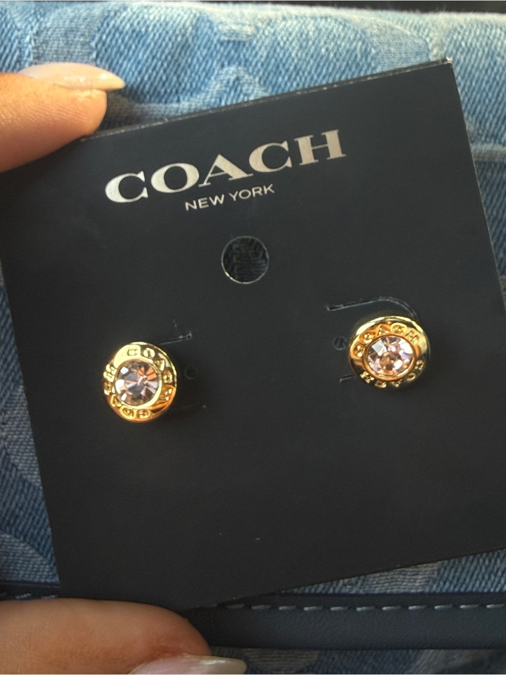 COACH Gold-Tone Stud Earrings with Pink Crystals